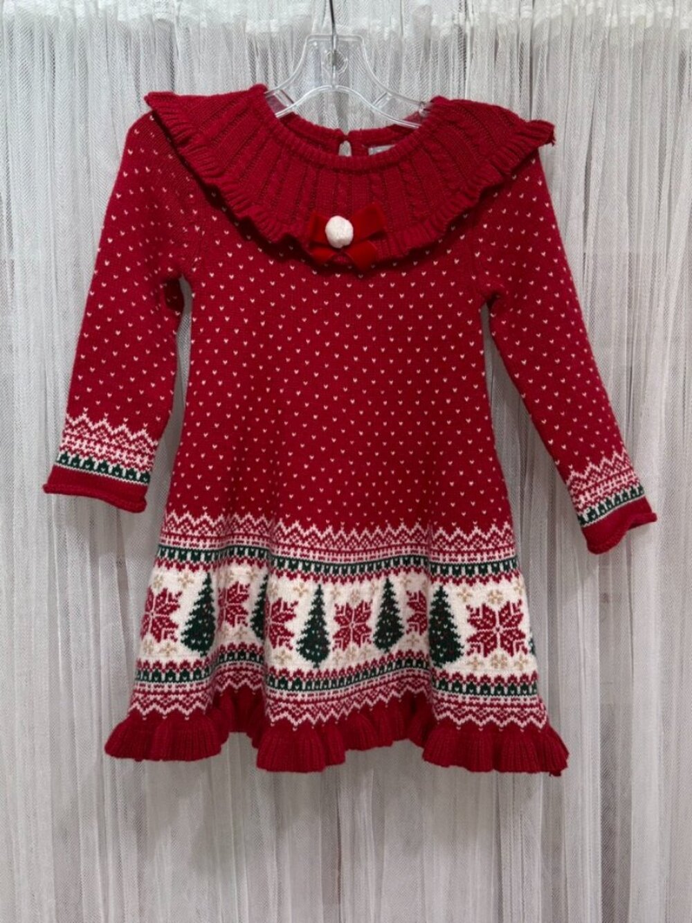 Tahari Baby Girls 24M Christmas Sweater Dress Fair Isle Red Holiday